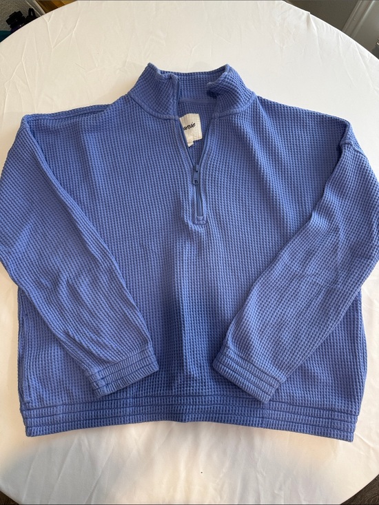 aerie Tops - aerie Waffle-Knit Half-Zip Pullover in Periwinkle Blue
